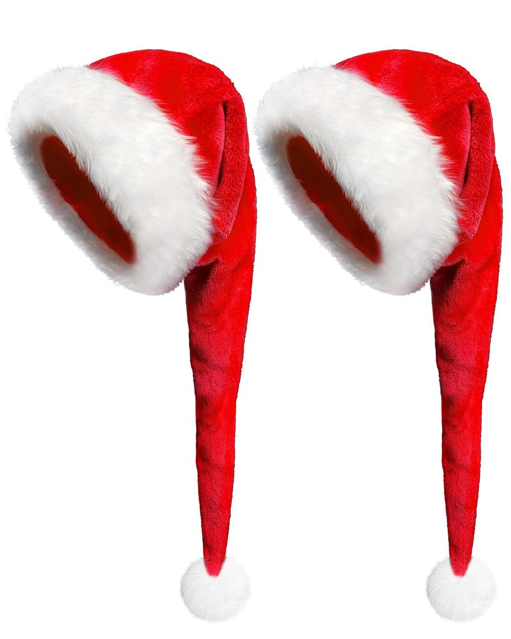 8781 2Pack Red Long Santa Hats Christmas Hat for Adults Long Plush Hats